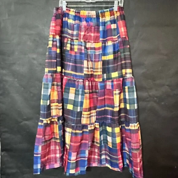 Peasant Madras Long Patchwork Tartan Plaid Skirt Buffalo Red Boho Winter Maxi - Picture 9 of 9